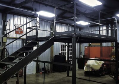 fabricated steel stairs and staging platform with safety railing